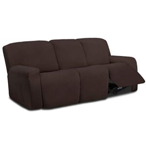 Easy-Going 8 Pieces Microfiber Stretch Sectional Recliner Sofa Slipcover Soft Fitted Fleece 3 Seats Couch Cover Washable Furniture Protector with Elasticity for Kids Pet(Recliner Sofa, Chocolate)