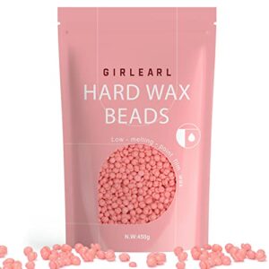 Hard Wax Beads, GIRLEARLE 1lb Wax Beans for Hair Removal Sensitive Skin with Rose Formula Hard Wax Prefect for Full Body, Facial, Brazilian Bikini, and Legs at Home Wax Refill for Women Men (pink)