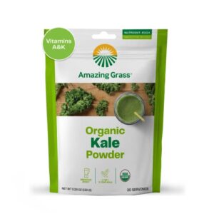 Amazing Grass Kale Greens Booster: Greens Powder Smoothie Mix, Smoothie Booster with Vitamin A & Vitamin K, Chlorophyll Providing Greens, 30 Servings