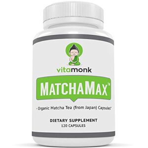 MATCHAMAX™ Organic Japanese Matcha Capsules - Pure Organic Matcha Green Tea Pills for Smooth Zen-Like Energy and Natural Mood Boost - Vegan Matcha Supplement Packed with Antioxidants - 120ct