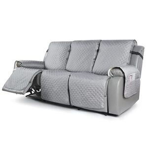 KinCam Recliner Sofa Cover, Reclining Couch Covers, Motion Recliner Couch Cover Furniture Protector with Elastic Straps (3 Seater Plus, Light Gray)