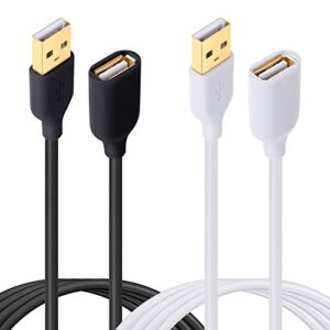 USB Extension Cable 10 ft, Besgoods 2 Pack Extra Long USB 2.0 Extension Cable A Male to A Female Cords for Keyboard, Mouse - Black White
