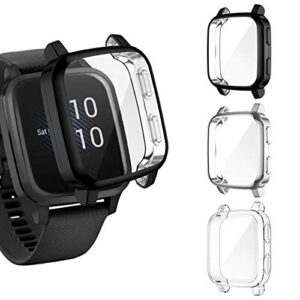 EZCO 3-Pack Screen Protector Case Compatible with Garmin Venu Sq/Venu Sq Music, Full Coverage Soft TPU Case Protective Screen Cover Bumper Frame for Garmin Venu Sq GPS Smartwatch