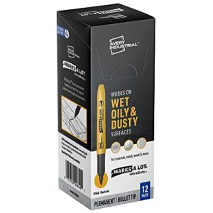 Avery UltraDuty Marks A Lot Permanent Markers, Bullet Tip, Water Resistant, Industrial Grade Ink, 12 Black Markers (29840)