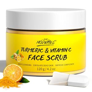 Vitamin C and Turmeric Face Scrub Cream Organics Microdermabrasion Facial Scrub Brightening Exfoliating Clears Blackheads Improve Dark Spot Acne with Strawberry Extract Exfoliator