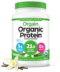Orgain Organic Vegan Protein Powder, Vanilla Bean - 21g of Plant Based Protein, Low Net Carbs, Gluten Free, Lactose Free, No Sugar Added, Soy Free, Kosher, Non-GMO, 2.03 Lb