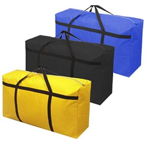 Rowland Harbor 3pcs Extra Large 26.5 gal Storage Bags with Strong Handle, Travel Duffel Clothes Bags for Moving, Blue Black Yellow