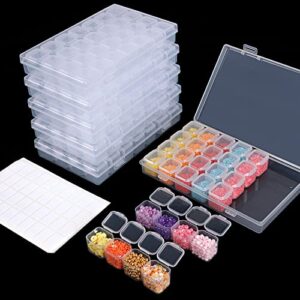 SGHUO 168 Slots 6 Pack 28 Grids Diamond Painting Boxes Plastic Organizer, 5D Diamond Embroidery Accessories Containers with Label for Art Craft, Nail Diamonds, Bead, Seed Storage