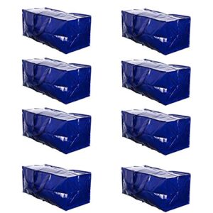 VENO Heavy Duty Extra Large Moving Bags W/ Backpack Straps Strong Handles & Zippers, Storage Totes For Space Saving, Fold Flat, Alternative to Moving Box, Made of Recycled Material (Blue - Set of 8)