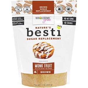 Wholesome Yum Besti 1:1 Natural Brown Sugar Replacement - Keto Brown Monk Fruit Sweetener With Allulose (16 oz / 1 lb) - Non GMO, Zero Carb, Zero Calorie Brown Sugar Substitute