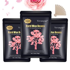 Wax Beads for Hair Removal, Yovanpur (300g/10.5oz) Hard Wax Beads For Sensetive Skin, At Home Waxing Beads For Painless Hair Removal, Natural Body Wax Beans For Facial, Eyebrow, Legs, Bikini, Armpit, Back and Chest Brazilian Waxing, Wax Beans for Women Men, Waxing Beads ( Rose ) with 10pcs Wax Spatulas Perfect For Any Wax Warmer