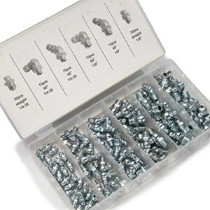 NEIKO 50463A Grease Fitting Assortment | 110 Piece | SAE | Straight and Angled Zerk Kit | A3 Steel | For Angled Grease Guns, Bearing Housings, Mechanical Component Lubrication
