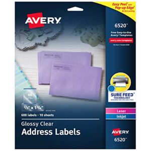 Avery Glossy Crystal Clear Return Address Labels for Laser & Inkjet Printers, 2/3