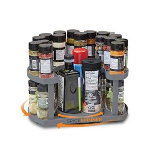 Spice Spinner Two-Tiered Spice Organizer & Holder That Saves Space, Keeps Everything Neat, Organized & Within Reach With Dual Spin Turntables- Grey