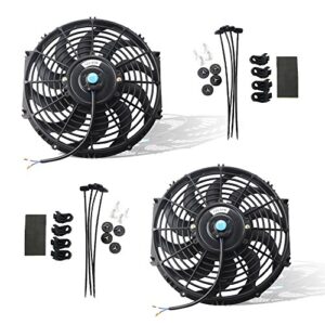 MOSTPLUS Black Universal Electric Radiator Slim Fan Push/Pull 12V + Mounting Kit (12 Inch) Set of 2