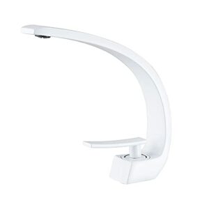 Geobella Bathroom Sink Faucet Modern White Single Hole 1-Handle Faucet, Solid Brass Faucet , Mount Curved Lavatory Faucet Mixer Tap