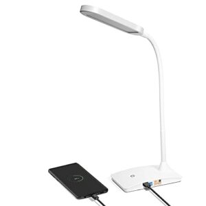 TW Desk Lamps for Home Office - Super Bright Small Desk Lamp with USB Charging Port, a Perfect LED Desk Light as Study Lamp, Bedside Reading Lights, White
