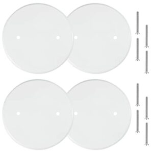 4 Packs 5 Inch Ceiling Cover Plate Metal Flat Round Electrical Cover Blank Circle Wall Plate with Screws Ceiling Fan Switch Cap Cover, Holes Are Spaced 3.5 Inches, White (For 4 inch Electrical Box)