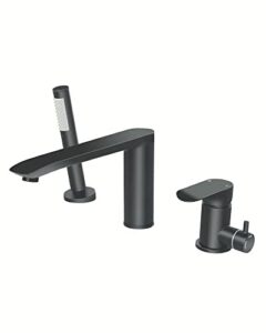 PHASAT Roman Tub Faucet with HandHeld Shower,Brass 3-Holes Single-Handle Tub Filler with Sprayer,Waterfall Bathtub Faucet Set,Matte Black,PU5H09