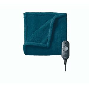 Sunbeam Microplush Comfy Toes Electric Heated Throw Blanket Foot Pocket Legion Blue Washable Auto Shut Off 3 Heat Settings