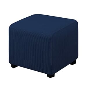 Easy-Going Stretch Square Ottoman Cover Folding Storage Stool Furniture Protector Soft Rectangle slipcover with Elastic Bottom (15x15x15inch, Navy)
