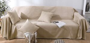 Couch Cover for 3 Cushion Couch Sofa with Three Pillow Case Suede Couch Cover for Dogs Sofa Covers for 3 Cushion Couch Recliner Sofa Cover(X-Large,Beige)