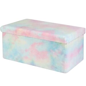 STORAGEPLUS 30 Inches Storage Ottoman Bench,Pink Tie-Dye End of Bed Foot Rest with Premium Sponge,Faux Fur Bedroom Storage Chest,SPS03-PINK-US…