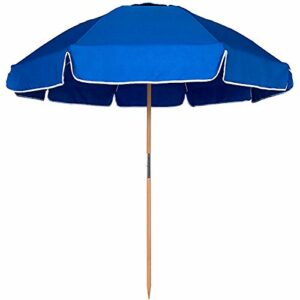 AMMSUN 7.5ft Heavy Duty HIGH Wind Beach Umbrella Commercial Grade Patio Beach Umbrella frames with Air Vent Ash Wood Pole & Carry Bag UV 50+ Protection Blue