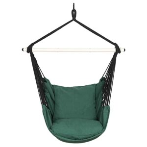 Highwild Hammock Chair Hanging Rope Swing - Max 500 Lbs - 2 Cushions Included - Steel Spreader Bar with Anti-Slip Rings - for Any Indoor or Outdoor Spaces (Green)