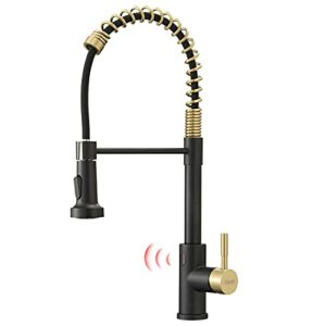 GIMILI Black and Gold Touchless Kitchen Faucet with Pull Down Sprayer, Motion Sensor Smart Hands-Free Activated Single Hole Spring Faucet for Kitchen Sink, Matte Black&Brushed Gold