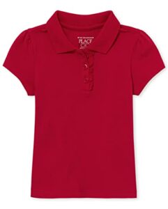 The Children's Place girls And Toddler Short Sleeve Ruffle Pique Polo Shirt, Ruby Single, 5T US