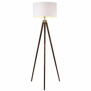 Light Society Celeste Tripod Floor Lamp, Walnut Wood Legs with Antique Brass Finish and White Fabric Shade, Mid Century Contemporary Modern Style (LS-F233-WAL)