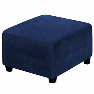 H.VERSAILTEX Square Ottoman Covers Ottoman Slipcover Square Footstool Protector Covers Storage Stool Ottoman Covers Stretch with Elastic Bottom, Feature Real Velvet Plush Fabric, Navy