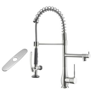 GIMILI Kitchen Faucet with Pull Down Sprayer, Single Handle High Pressure Kitchen Sink Faucet, Commercial Double-Headed Stainless Steel Kitchen Faucets Sink with Deck Plate, Brushed Nickel