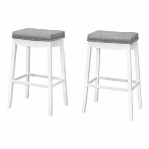 Monarch Specialties I 1262 Bar Height Upholstered Biscuit-Tufted Stool with Nailhead Trim - Set of 2 - Barstool, 29