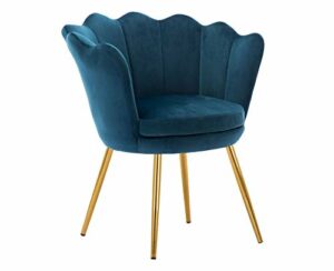 Kmax Living Room Chair, Mid Century Modern Retro Leisure Velvet Accent Chair with Golden Metal Legs, Vanity Chair for Bedroom Dresser, Upholstered Guest Chair - Blue Green