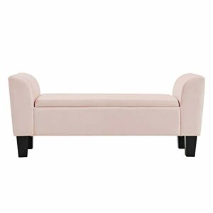 Lilola Home Mila Pink Velvet Fabric Ottoman Glam Bench with Storage Space