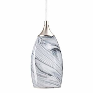 COOSA Hanging Pendant Lighting, Handcrafted Marble Glass Oval Art Shade Hanging Light, Brushed Nickel Finished with Adjustable Cord Mounted Fixture (Grey)
