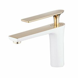 Bathroom Sink Faucet White/Gold Painting Single Handle Bowl Basin Mixer Tap Single Hole Lavatory Vanity Sink Faucets Gudetap GT7507WG