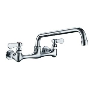 BATHLAVISH Wall Mount Kitchen Sink Faucet 8” Commercial Center Double Handle Bar Laundry Utility Swivel Spout Chrome Mixer Tap NSF Lead-Free