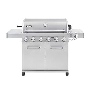 Monument Grills 77352 6-Burner Stainless Steel Cabinet Style Propane Gas Grill with LED Controls, Side Burner, Built in Thermometer, and Rotisserie Kit