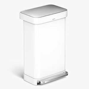 simplehuman 45 Liter Rectangular Hands-Free Kitchen Step Soft-Close Lid Trash can, White Stainless Steel