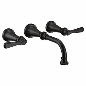 Moen TS44104BL Colinet Traditional Lever Handle Wall Mount Bathroom Faucet Trim Valve Required, Matte Black