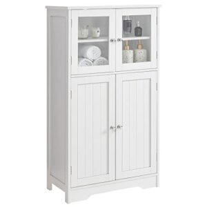 IWELL Bathroom Cabinet, Floor Storage Cabinet with Glass Doors, Bathroom Cabinet Freestanding with Adjustable Shelves, for Bathroom, Living Room, Office, White