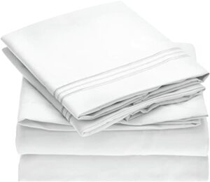 Mellanni Queen Sheet Set - Hotel Luxury 1800 Bedding Sheets & Pillowcases - Extra Soft Cooling Bed Sheets - Deep Pocket up to 16 inch Mattress - Wrinkle, Fade, Stain Resistant - 4 Piece (Queen, White)