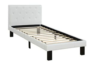 Poundex PU Upholstered Platform Bed, Twin, White