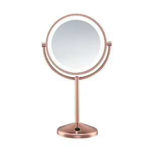 Conair Reflections Double-Sided LED Lighted Vanity Makeup Mirror, 1x/10x magnification, Rose Gold finish