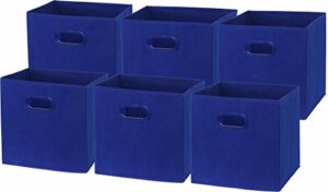 6 Pack - SimpleHouseware Foldable Cube Storage Bin with Handle, Dark Blue