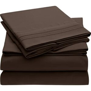 Mellanni Full Size Sheet Set - Hotel Luxury 1800 Bedding Sheets & Pillowcases - Extra Soft Cooling Bed Sheets - Deep Pocket up to 16 inch - Wrinkle, Fade, Stain Resistant - 4 Piece (Full, Brown)