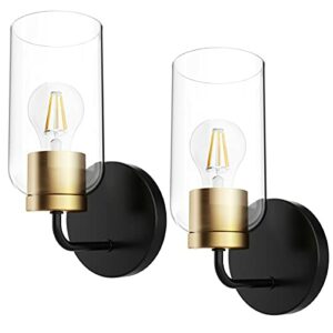 Hamilyeah Gold Wall Sconces Set of Two, Modern Bathroom Sconces Wall Lighting Fixture with Clear Glass Shade,Black and Brass Vanity Wall Lamps for Living Room Kitchen Hallway, UL Listed